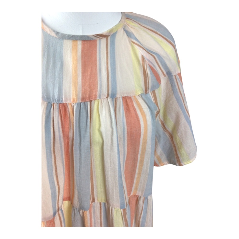Ana Babydoll Pastel Multi-Stripe Cotton Short Sleeve Top Large - Picture 5 of 9